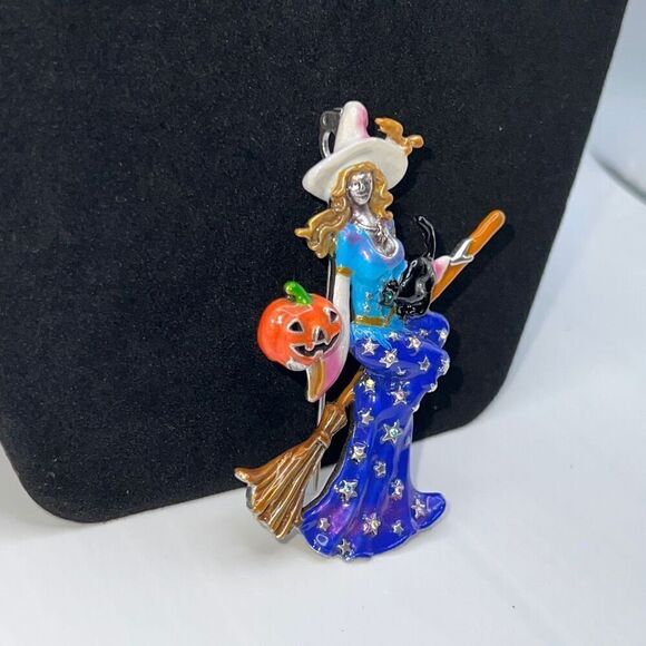 KIRK'S FOLLY BROOCH / CLIP PENDANT BLUE STELLA BY STARLIGHT WITCH SILVERTONE - Picture 6 of 9